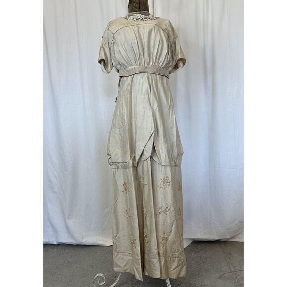 Antique Dresses & Skirts - Womens XS Dress Silk Antique Victorian Edwardian Lace Floral Embroidery
